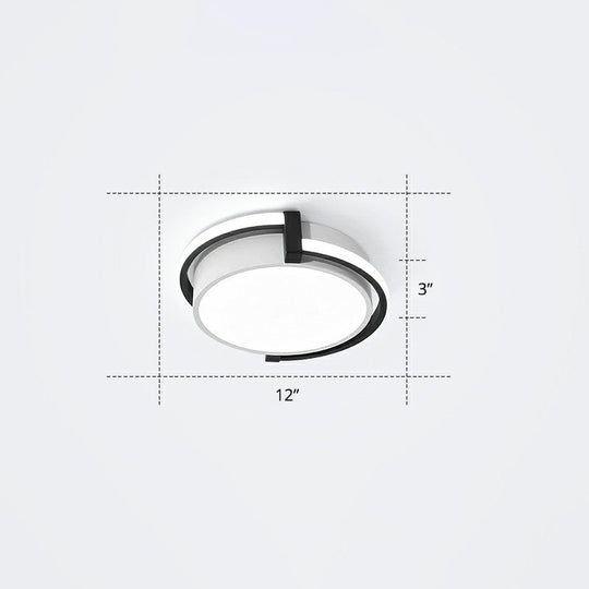 Nordic Circle Led Flush Mount Ceiling Light With Acrylic Diffuser Black / 12’ White