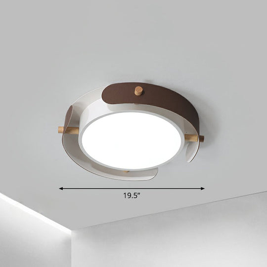 Minimalist Led Ceiling Mount Light - Round Metal Flush Fixture For Bedroom Lighting Brown / 19.5