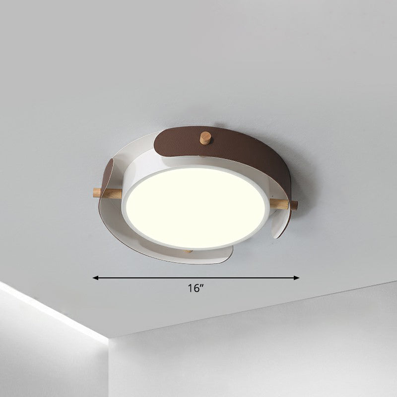 Minimalist Led Ceiling Mount Light - Round Metal Flush Fixture For Bedroom Lighting Brown / 16 White