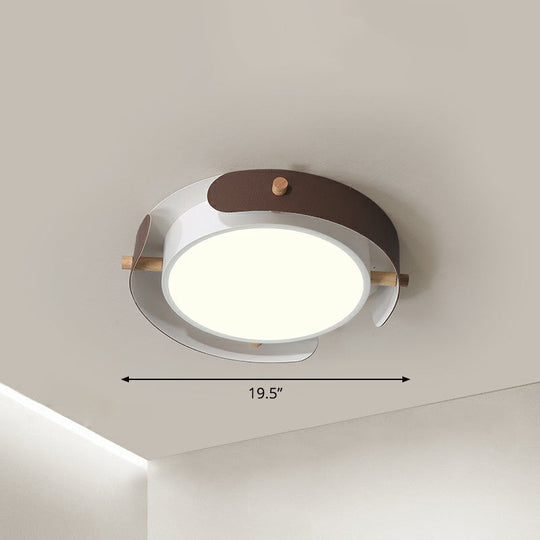 Minimalist Led Ceiling Mount Light - Round Metal Flush Fixture For Bedroom Lighting Brown / 19.5