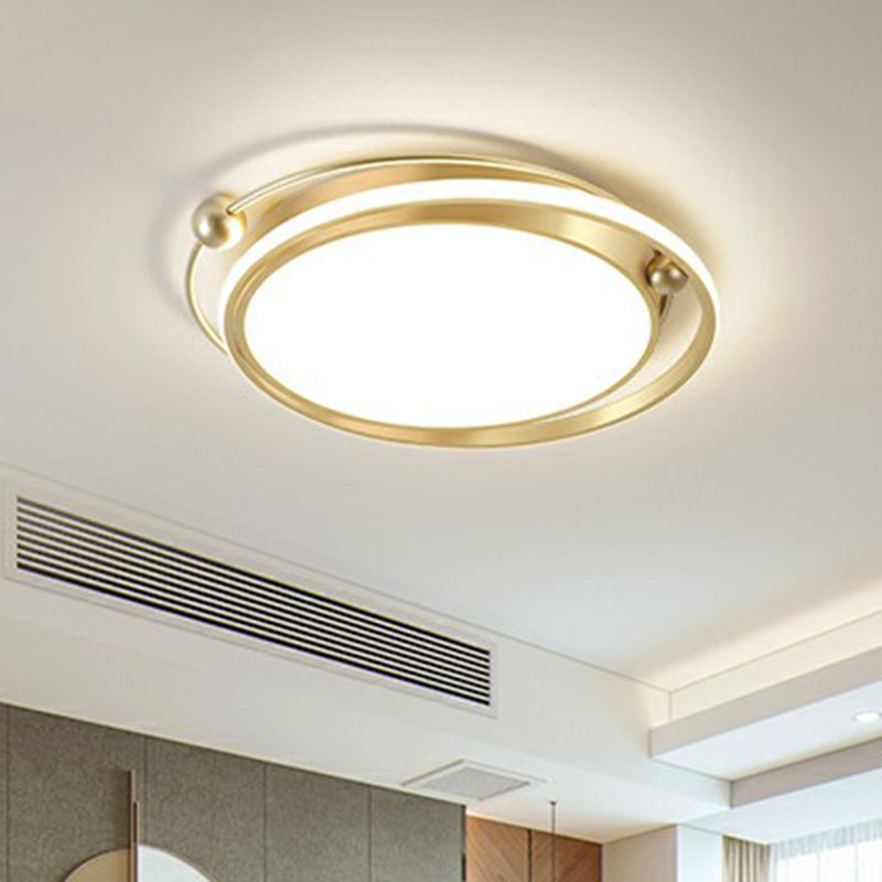Modern Gold Led Ceiling Light With Halo Ring Flush Mount For Bedroom