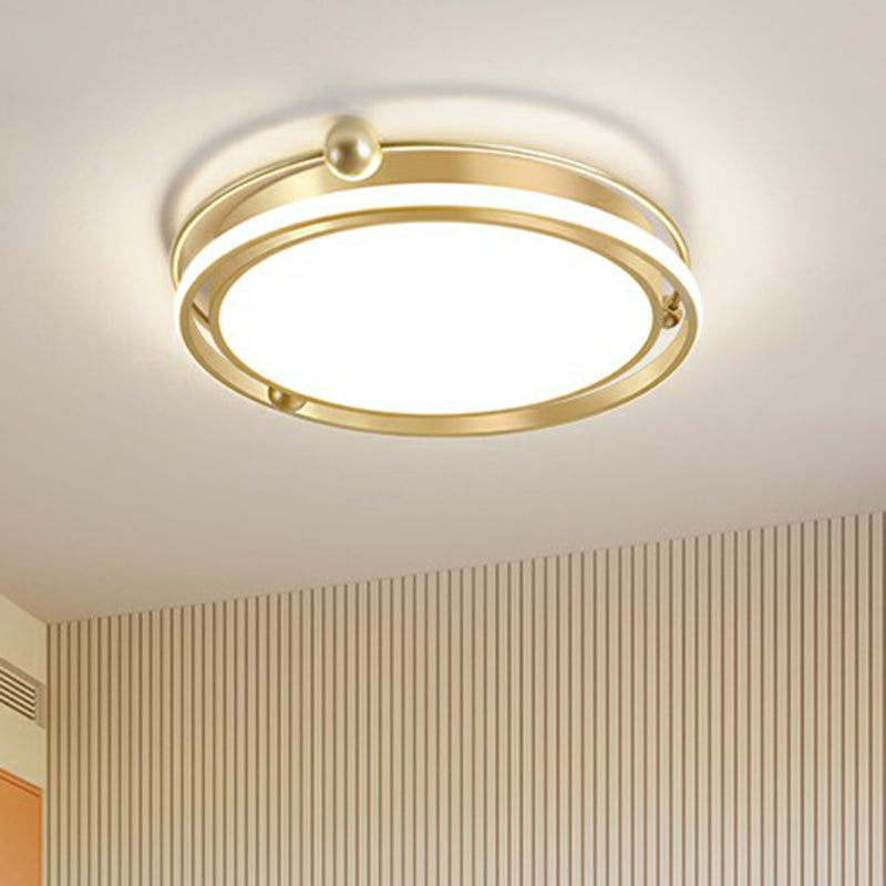 Modern Gold Led Ceiling Light With Halo Ring Flush Mount For Bedroom