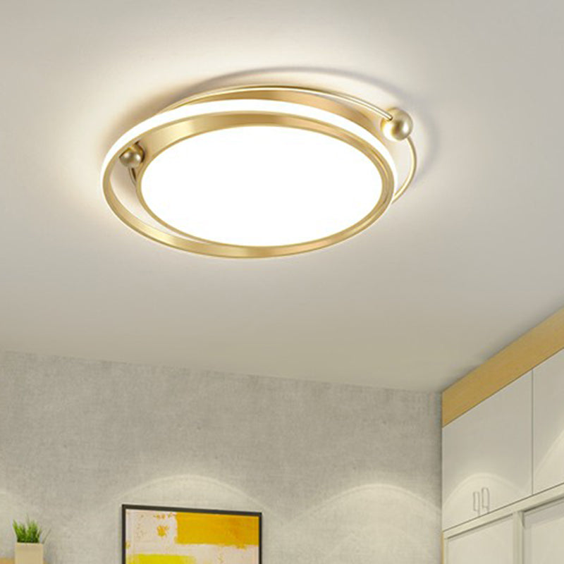Modern Gold Led Ceiling Light With Halo Ring Flush Mount For Bedroom
