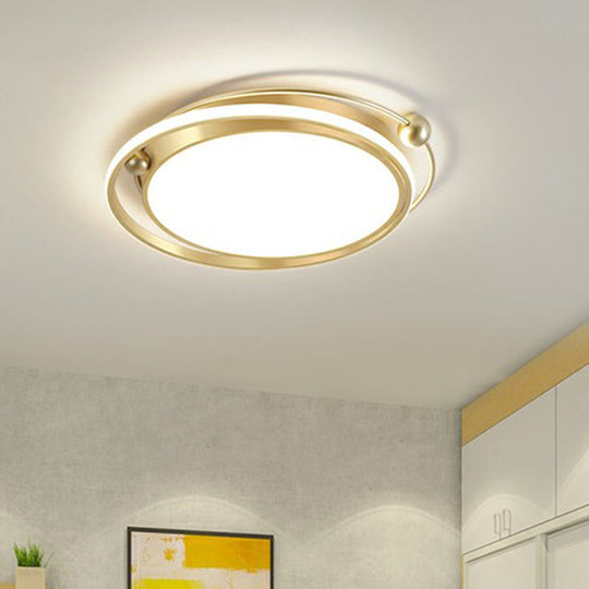 Modern Gold Led Ceiling Light With Halo Ring Flush Mount For Bedroom