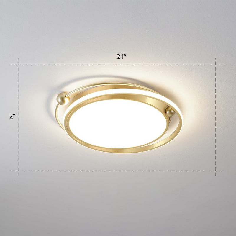 Modern Gold Led Ceiling Light With Halo Ring Flush Mount For Bedroom / 21’ Remote Control