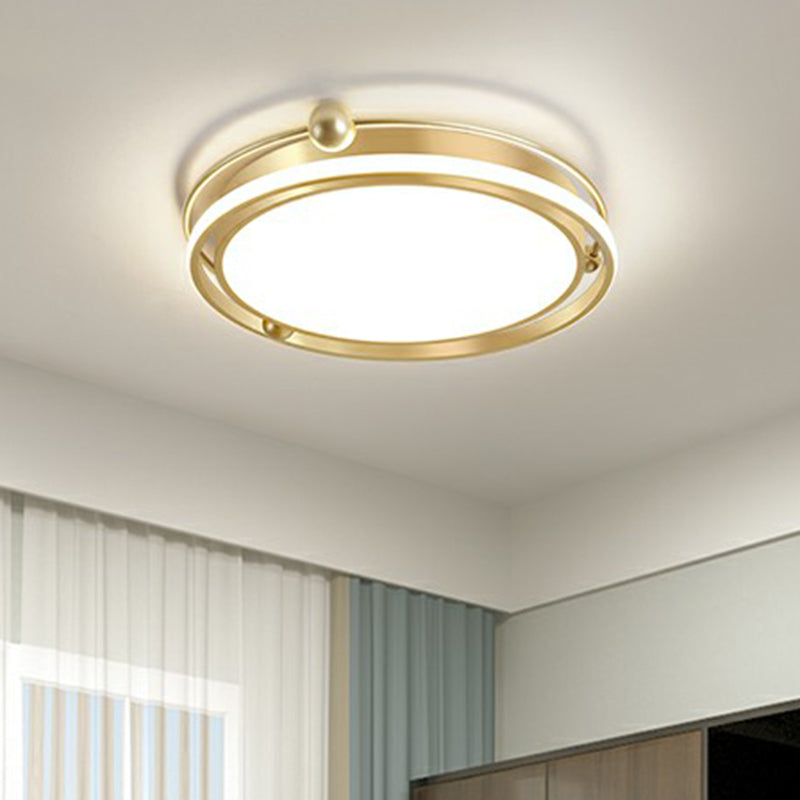 Modern Gold Led Ceiling Light With Halo Ring Flush Mount For Bedroom