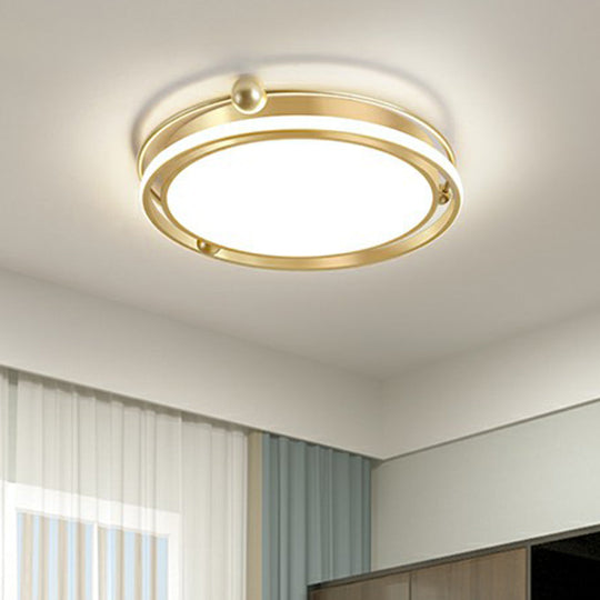 Modern Gold Led Ceiling Light With Halo Ring Flush Mount For Bedroom