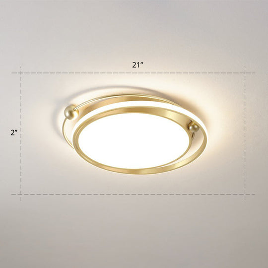 Modern Gold Led Ceiling Light With Halo Ring Flush Mount For Bedroom / 21’ Warm