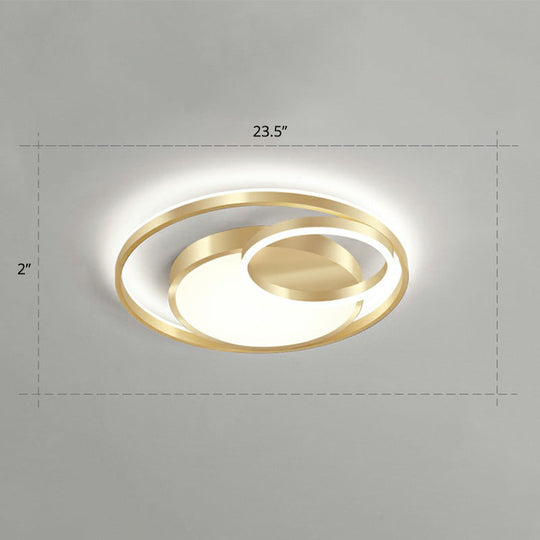 Minimalist Gold Round Metal Led Flush Mount Light For Bedroom Ceiling Lighting / 23.5 White