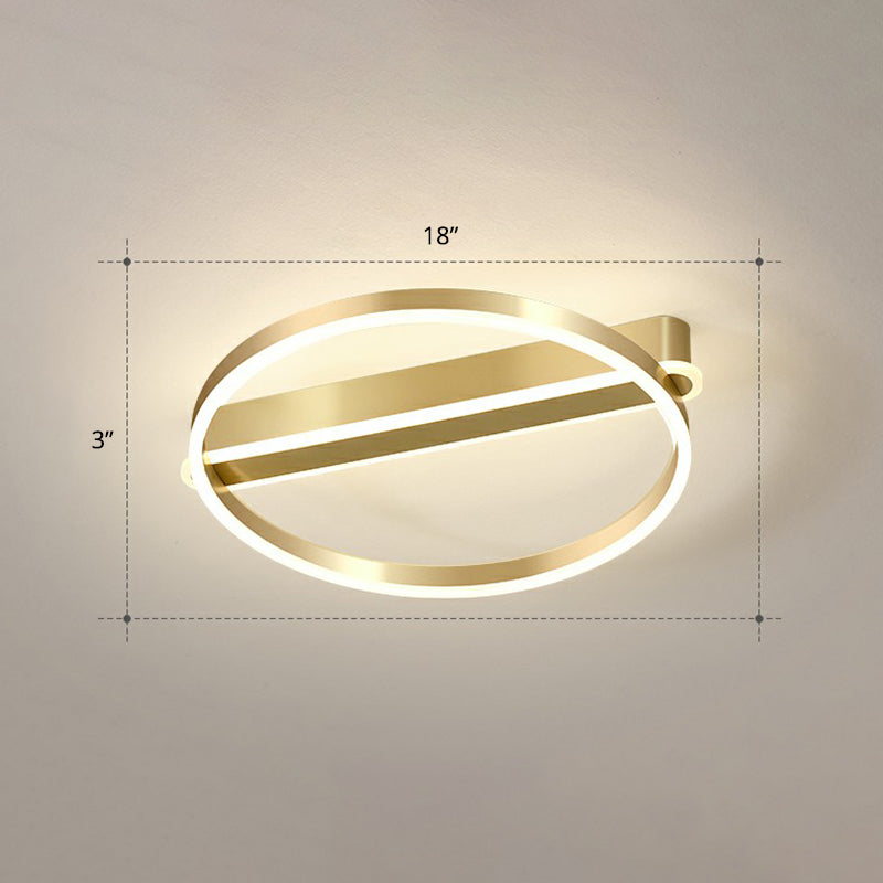 Gold Minimalist Metal Led Ceiling Light - Flush Mount For Bedroom / 18’ Remote Control Stepless