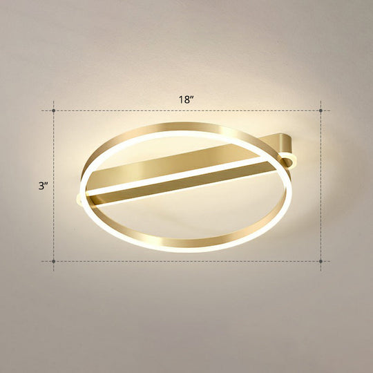 Gold Minimalist Metal Led Ceiling Light - Flush Mount For Bedroom / 18’ Remote Control Stepless