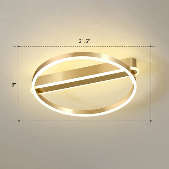 Gold Minimalist Metal Led Ceiling Light - Flush Mount For Bedroom / 21.5’ Warm