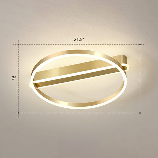 Gold Minimalist Metal Led Ceiling Light - Flush Mount For Bedroom / 21.5 Remote Control Stepless