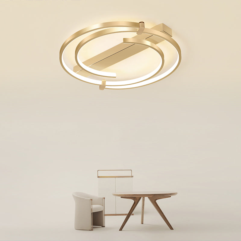 Simple Style Gold Loop Ceiling Flush Light - Metal Led Mount Fixture For Bedroom