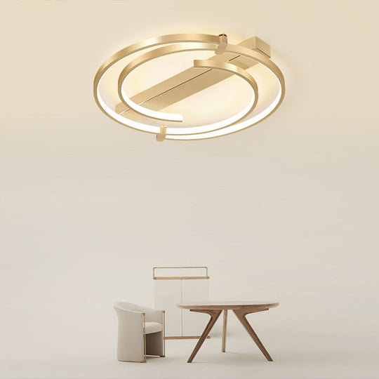 Simple Style Gold Loop Ceiling Flush Light - Metal Led Mount Fixture For Bedroom