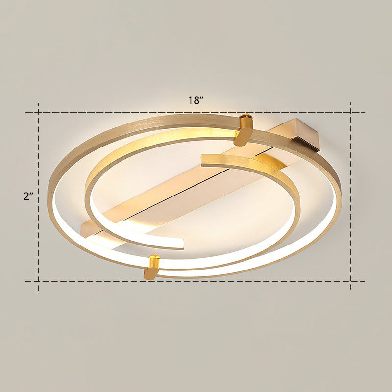 Simple Style Gold Loop Ceiling Flush Light - Metal Led Mount Fixture For Bedroom / 18 Remote Control
