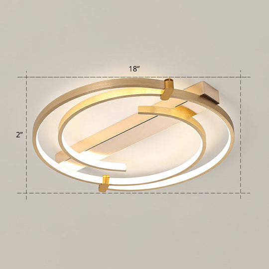 Simple Style Gold Loop Ceiling Flush Light - Metal Led Mount Fixture For Bedroom / 18 Remote Control