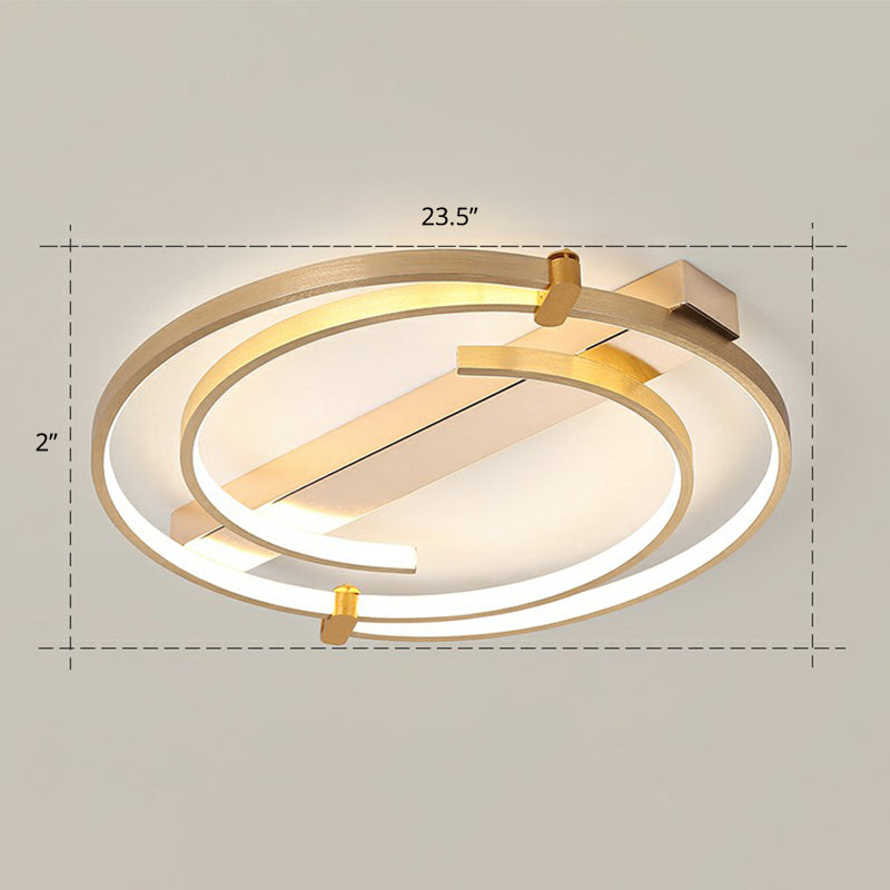 Simple Style Gold Loop Ceiling Flush Light - Metal Led Mount Fixture For Bedroom / 23.5 Remote