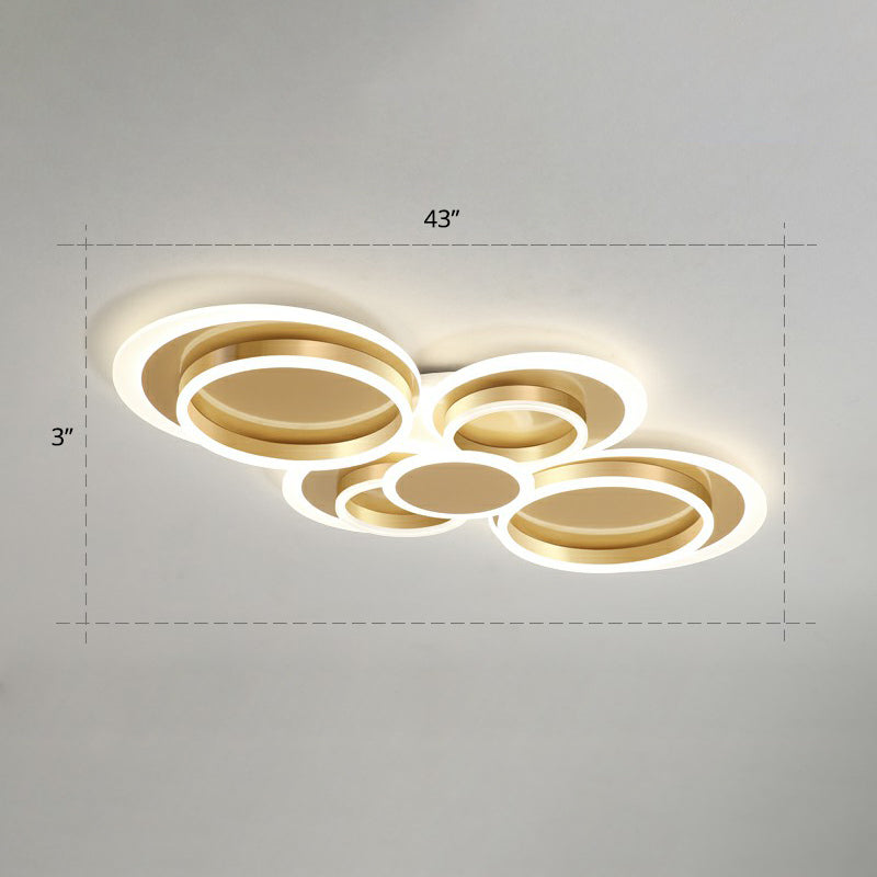 Contemporary Flushmount Led Ceiling Light - Gold Finish Metallic Ring Shape / 43 Remote Control