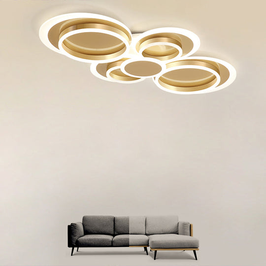 Contemporary Flushmount Led Ceiling Light - Gold Finish Metallic Ring Shape