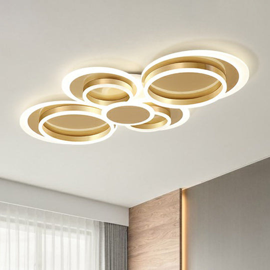 Contemporary Flushmount Led Ceiling Light - Gold Finish Metallic Ring Shape