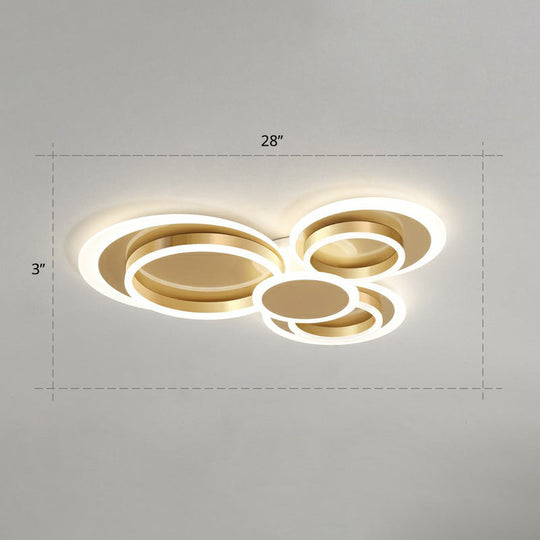 Contemporary Flushmount Led Ceiling Light - Gold Finish Metallic Ring Shape / 28 Warm