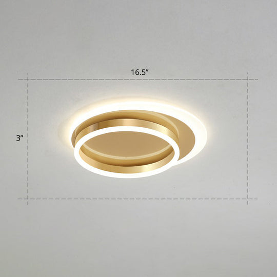 Contemporary Flushmount Led Ceiling Light - Gold Finish Metallic Ring Shape / 16.5 Remote Control