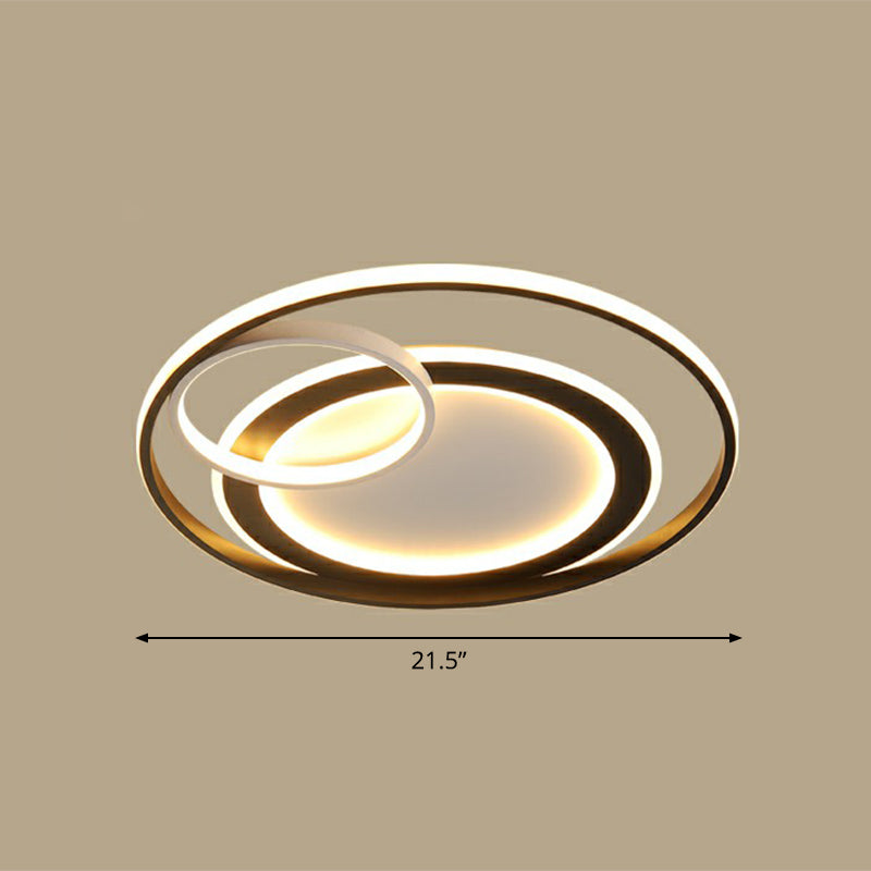 Minimalist Led Flush Ceiling Light Fixture - 3-Ring Bedroom Mount In Black / 21.5 Warm