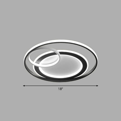 Minimalist Led Flush Ceiling Light Fixture - 3-Ring Bedroom Mount In Black / 18 White
