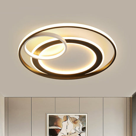 Minimalist Led Flush Ceiling Light Fixture - 3-Ring Bedroom Mount In Black