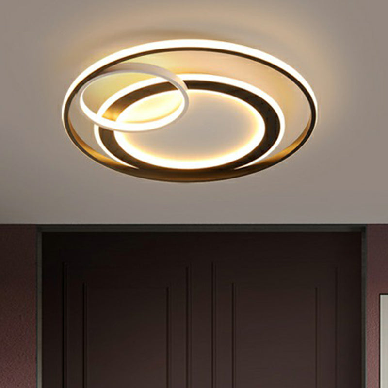 Minimalist Led Flush Ceiling Light Fixture - 3-Ring Bedroom Mount In Black