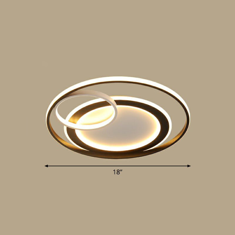 Minimalist Led Flush Ceiling Light Fixture - 3-Ring Bedroom Mount In Black / 18 Warm