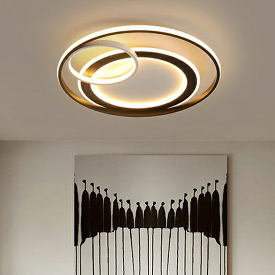 Minimalist Led Flush Ceiling Light Fixture - 3-Ring Bedroom Mount In Black