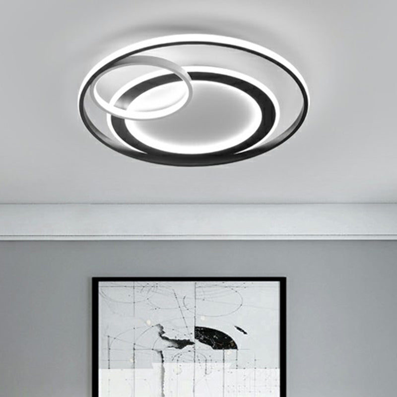Minimalist Led Flush Ceiling Light Fixture - 3 - Ring Bedroom Mount In Black