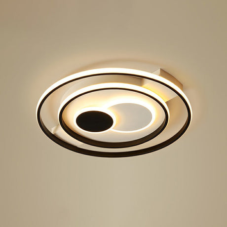 Led Black Flush Mount Ceiling Light For Bedroom - Simple Acrylic Circle Design / 16.5