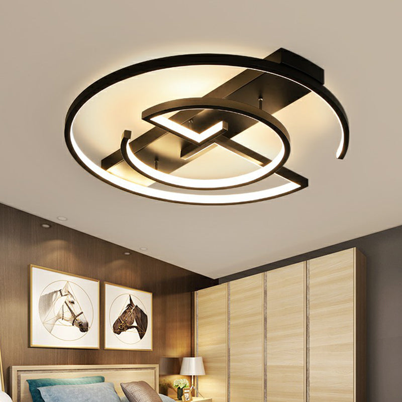 Metal Led Flush Light Fixture - Sleek Black Ceiling Lamp For Bedroom