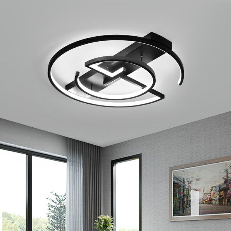 Metal Led Flush Light Fixture - Sleek Black Ceiling Lamp For Bedroom