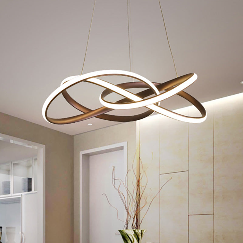 Modern Led Coffee Chandelier Lamp - White/Warm Light Seamless Curve Design / White