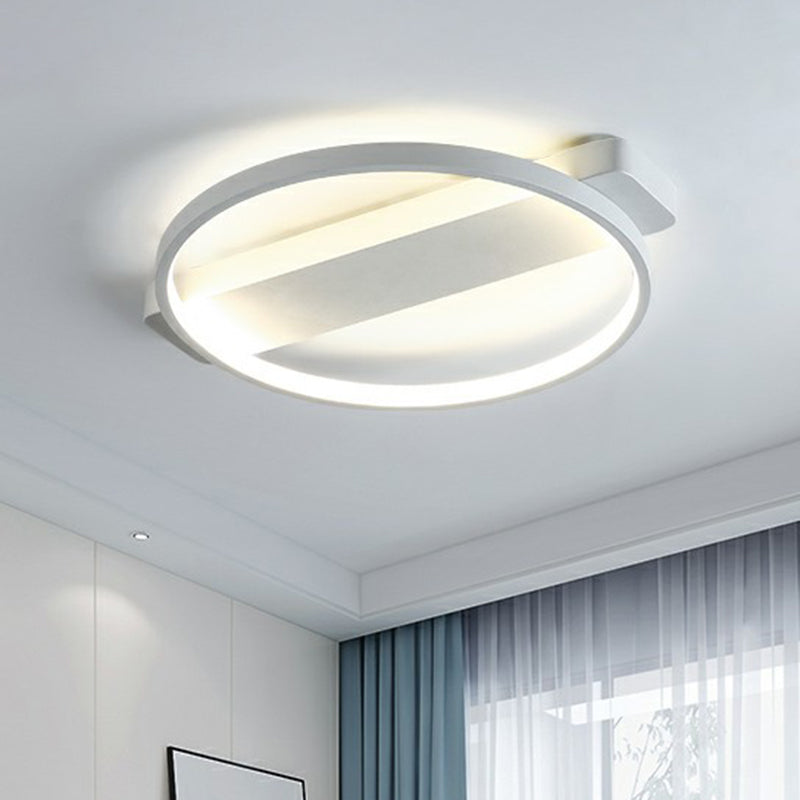 White Led Flush Mount Light: Modern Geometric Fixture For Bedroom Ceiling