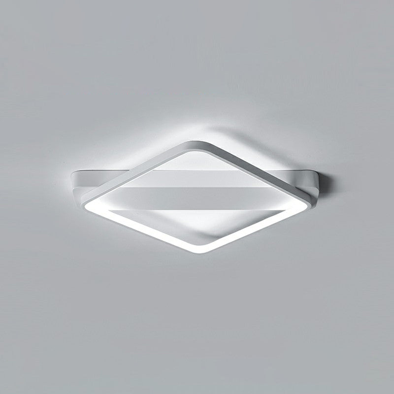 White Led Flush Mount Light: Modern Geometric Fixture For Bedroom Ceiling / 18’ Rhombus