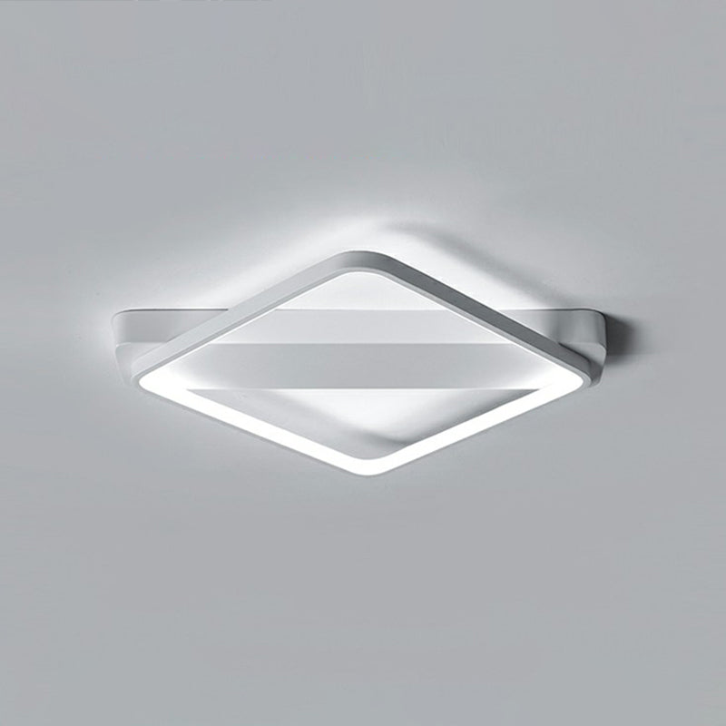 White Led Flush Mount Light: Modern Geometric Fixture For Bedroom Ceiling / 21.5’ Rhombus
