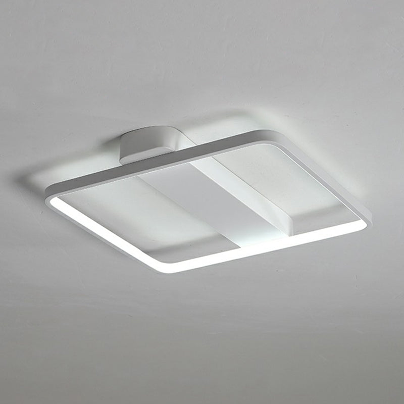 White Led Flush Mount Light: Modern Geometric Fixture For Bedroom Ceiling / 25.5’ Square Plate