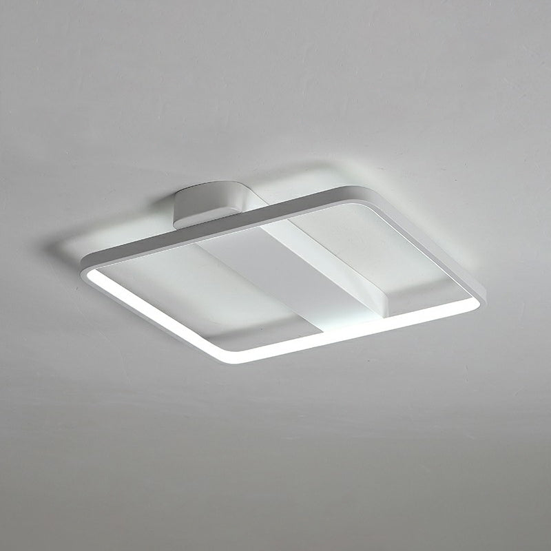 White Led Flush Mount Light: Modern Geometric Fixture For Bedroom Ceiling / 18’ Square Plate