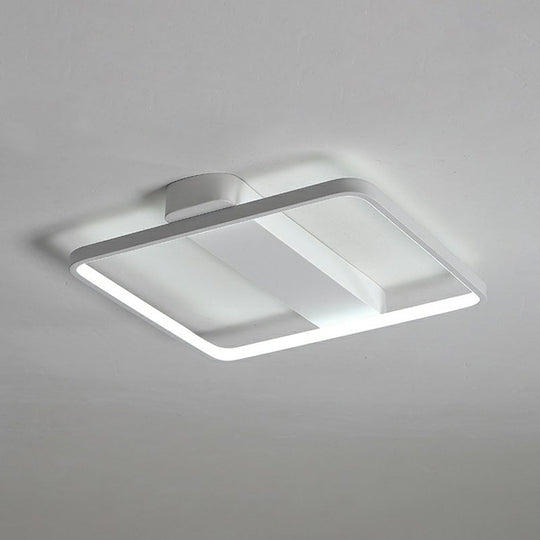 White Led Flush Mount Light: Modern Geometric Fixture For Bedroom Ceiling / 21.5 Square Plate
