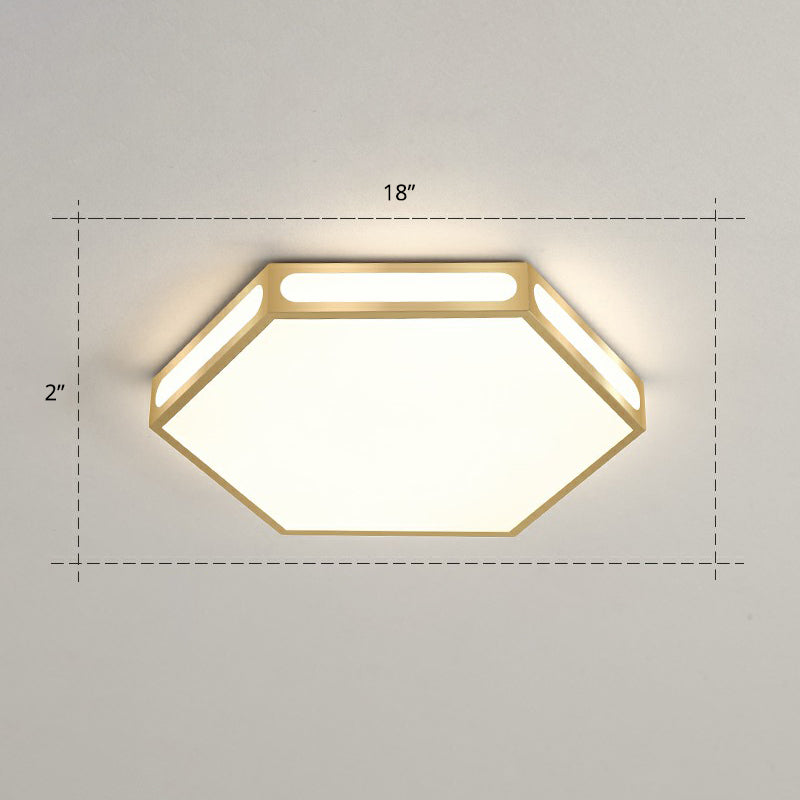 Modern Gold Hexagon Led Flush Mount Ceiling Light For Bedroom / 18’ Remote Control Stepless Dimming