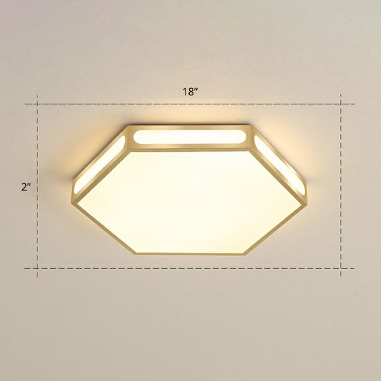 Modern Gold Hexagon Led Flush Mount Ceiling Light For Bedroom / 18’ Warm