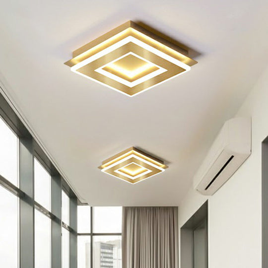 Small Led Flush Mount Light In Gold - Simple Metal Hallway Lighting