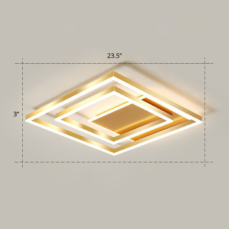 Minimalist Square Gold Led Flush Ceiling Light For Bedrooms / 23.5’ Remote Control Stepless Dimming