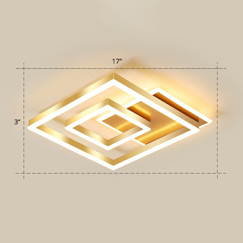Minimalist Square Gold Led Flush Ceiling Light For Bedrooms / 17 Warm