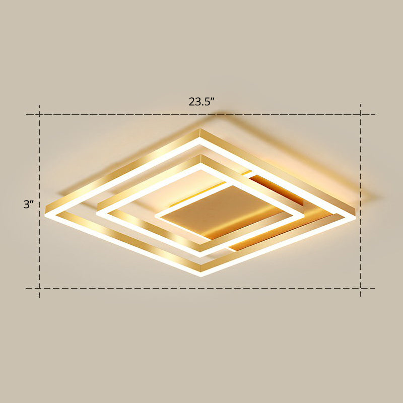 Minimalist Square Gold Led Flush Ceiling Light For Bedrooms / 23.5’ Warm